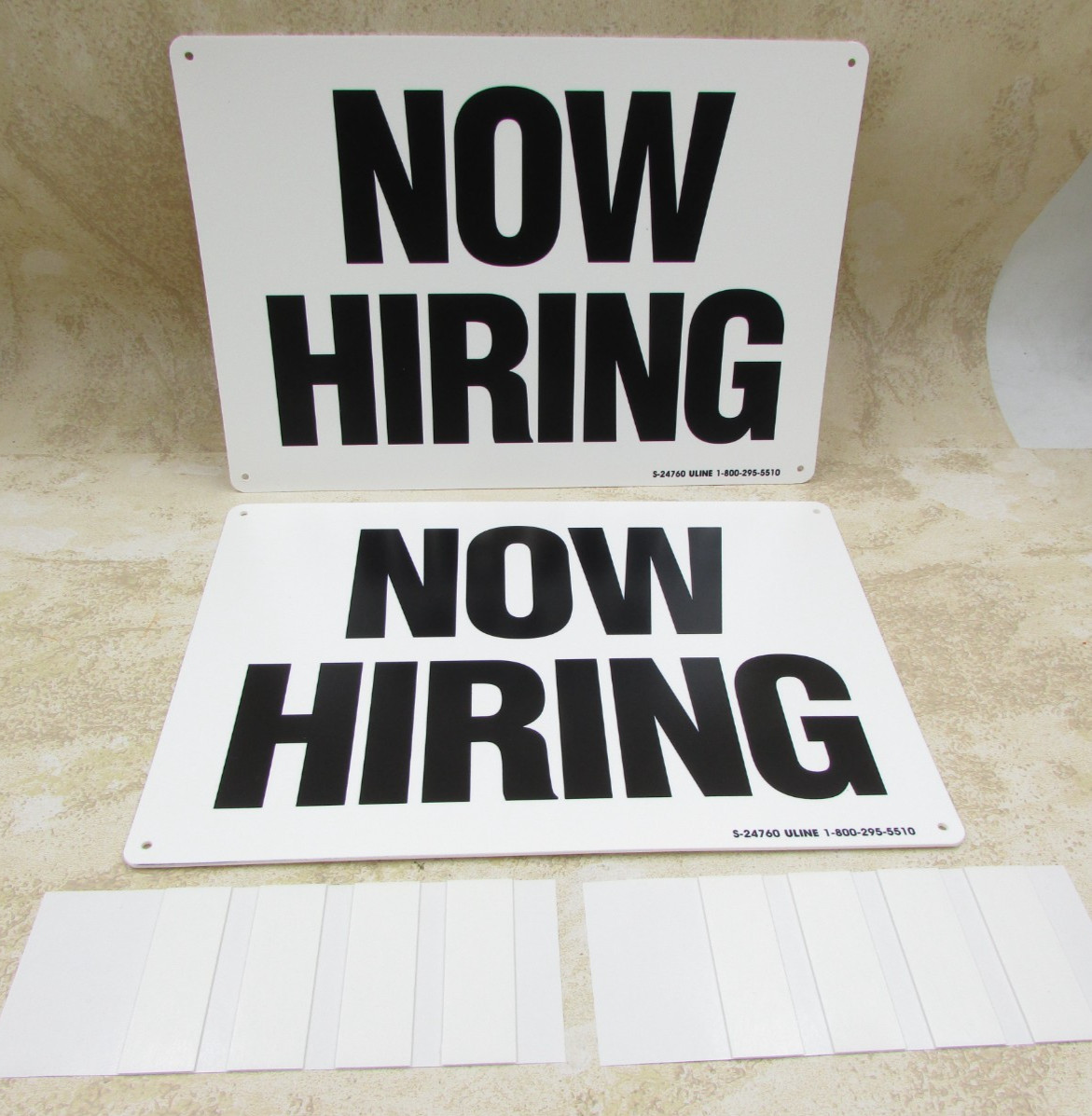 2 PACK “Now Hiring” Sign, Sturdy .055 Thick Plastic, Pre-Drilled Holes 10″ X 7″