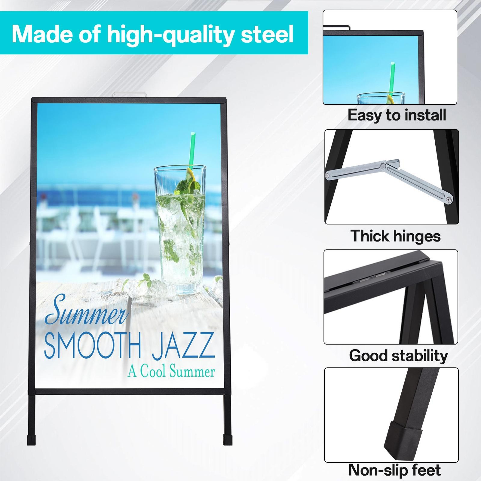 Heavy-Duty Double-Sided Metal A-Frame Sidewalk Sign Holder Stand 24″x36″
