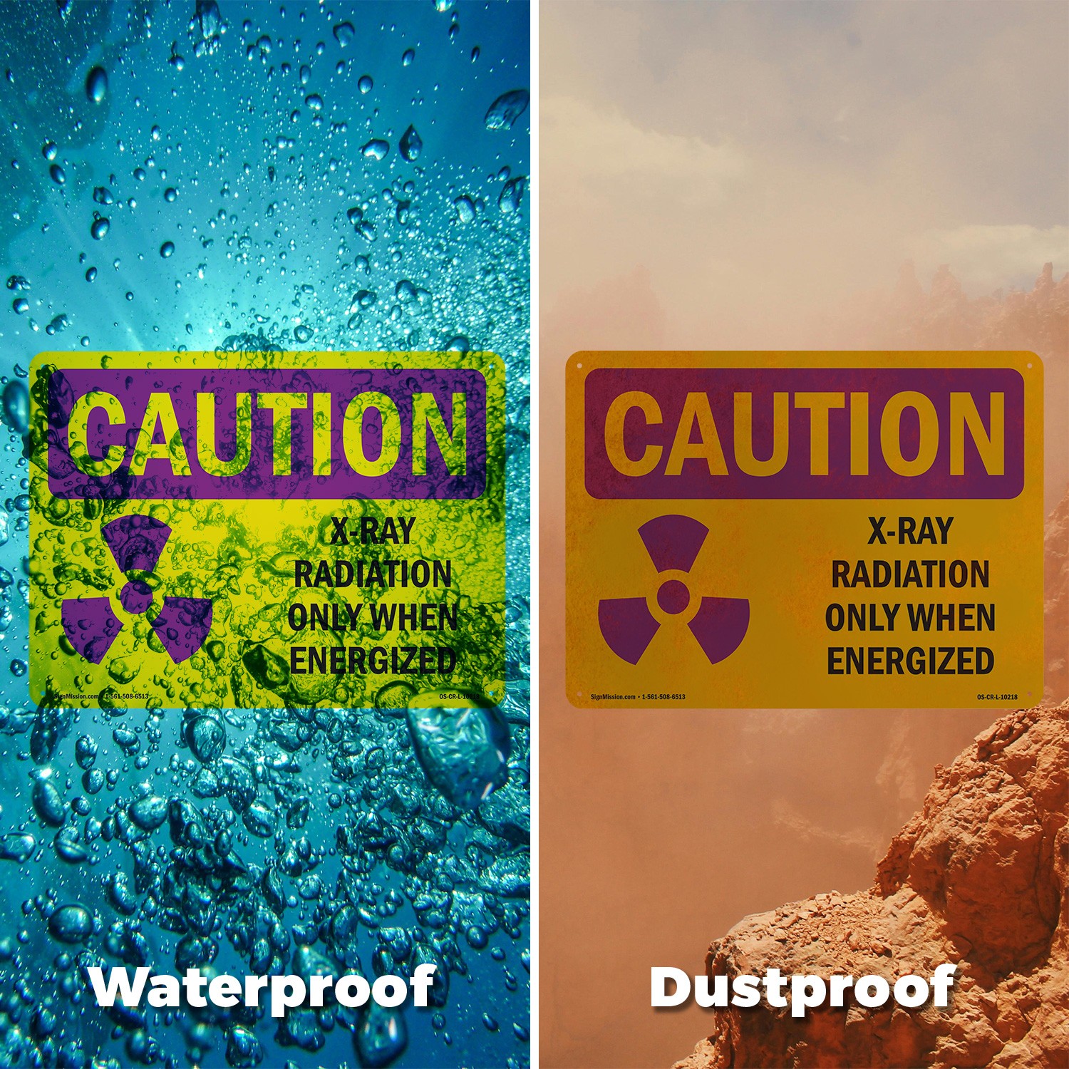 X-Ray Radiation Only When Energized With Symbol OSHA Caution Sign – 5 or 10 Pack