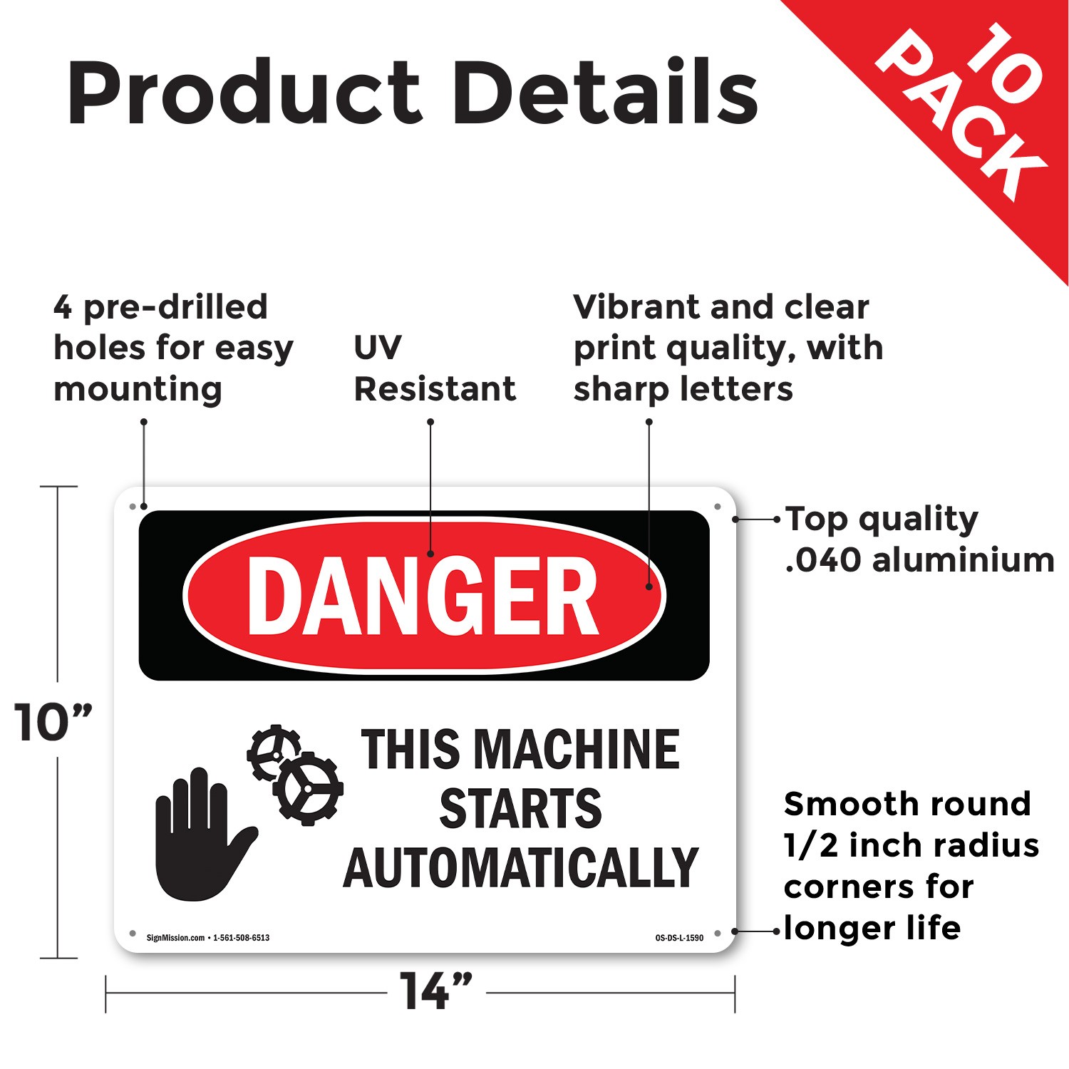 This Machine Starts Automatically OSHA Danger Sign Metal, Decal – 5 or 10 Pack