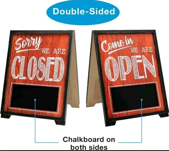 A-Frame Double Sided Wood Tabletop Open/Closed Sign 13Wx17H Rustic w/Chalkboard