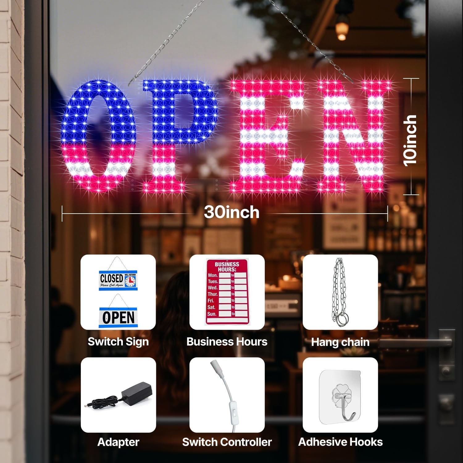 LED Open Signs For Business 30″X10″ Ultra Bright Open Sign LED USA Flag Hanging
