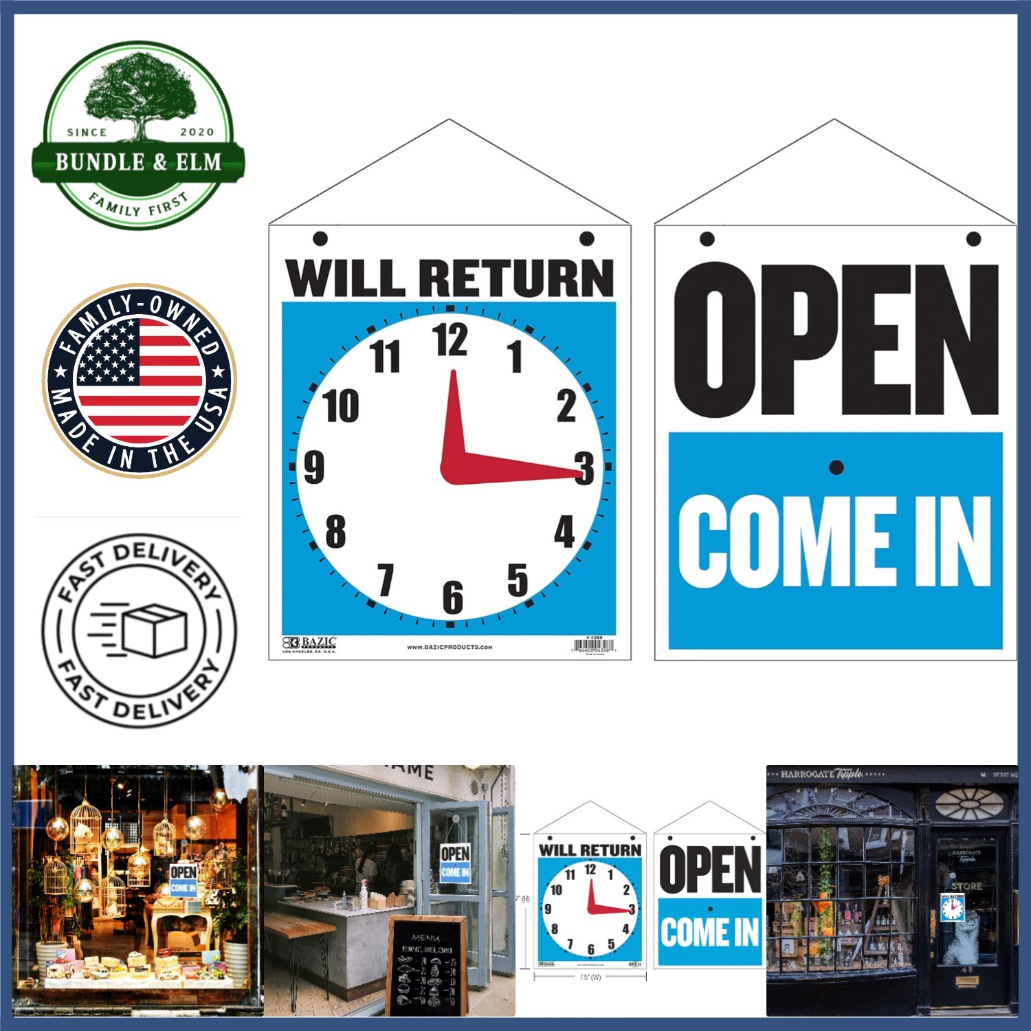 Polypropylene Open Closed Sign with Rotating Clock for Business Hours Display