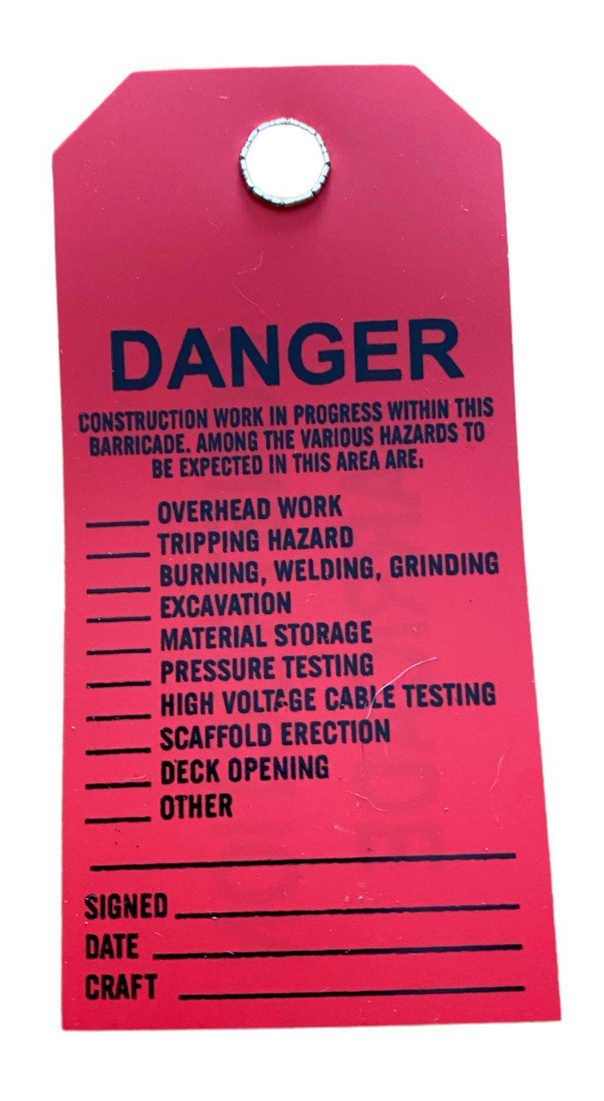 100 Red DANGER Construction Barricade Warning Signs Hang Tags – 3″ x 6″ each