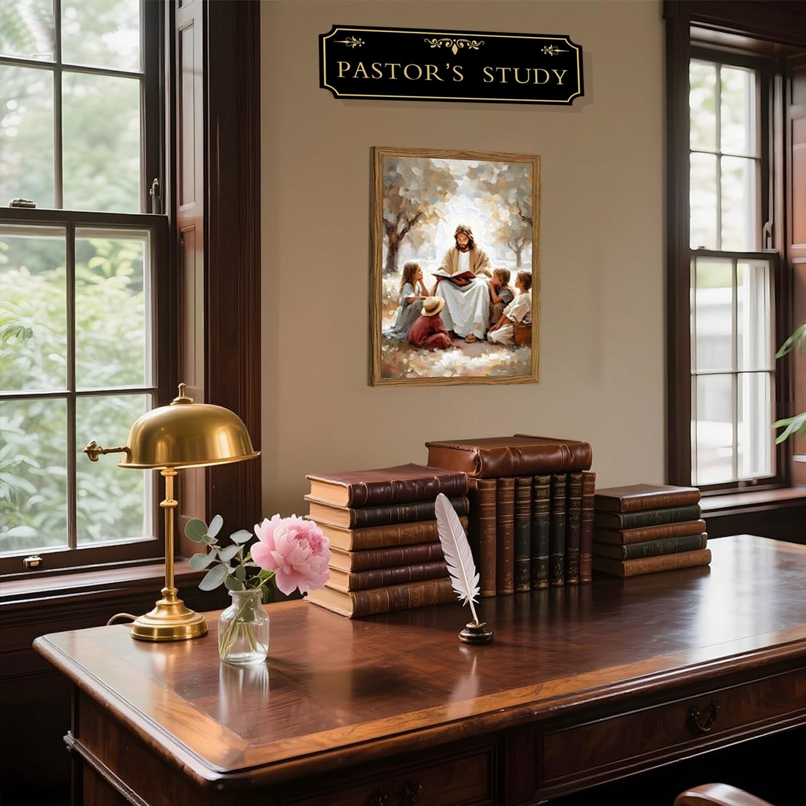 Pastor’s Study Sign Door Black Gold Acrylic Plaque 12.5×4.45 Inch Decor