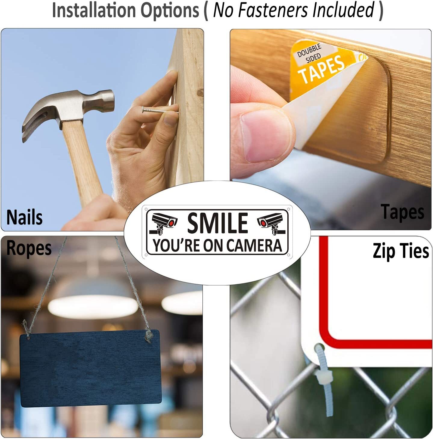 New Smile You’Re on Camera Sign (2 Pack) Video Surveillance Sign Metal 10 X 3.5
