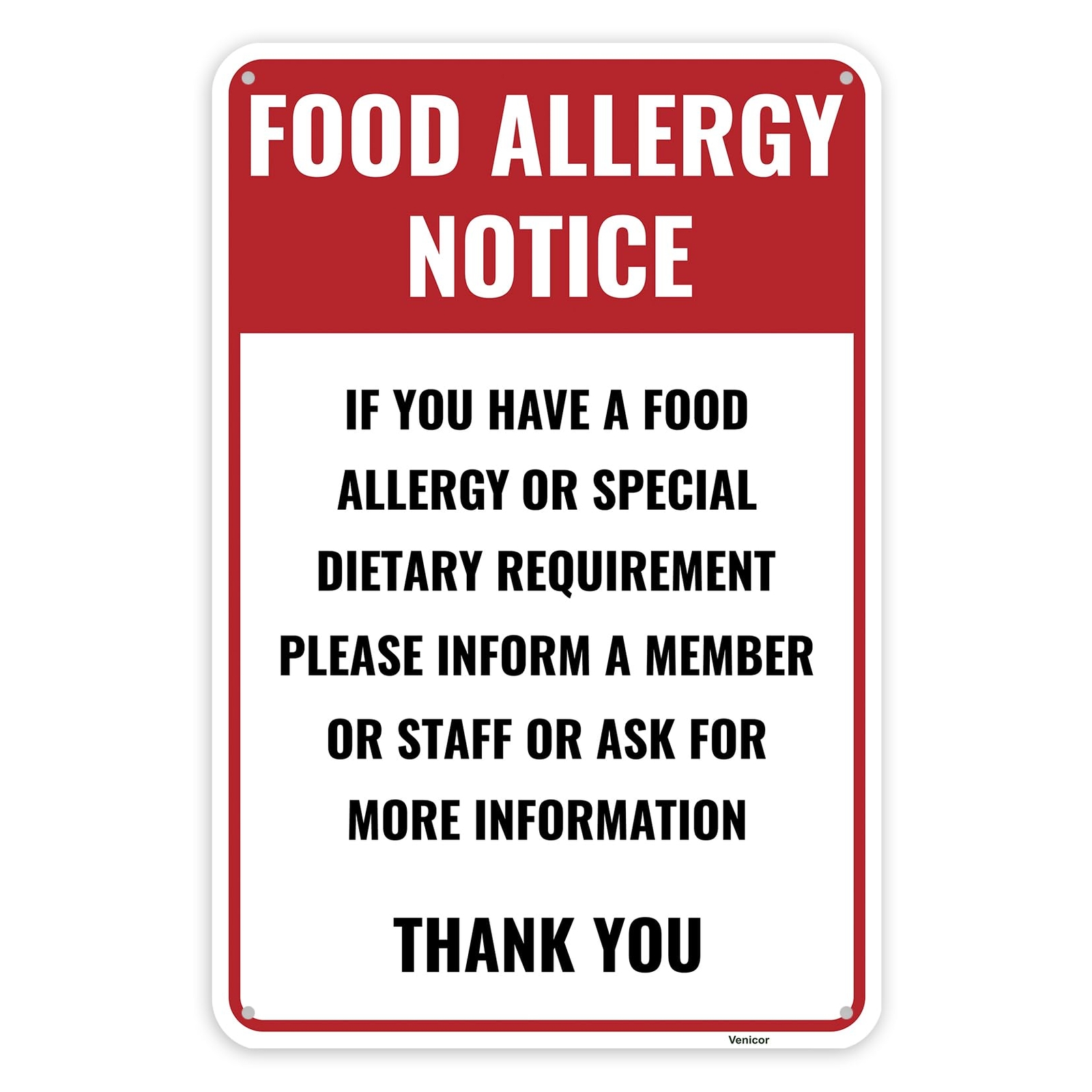 1PC Food Allergy Sign 12 x 8 Inches – Aluminum – Food Allergen Sign For Resta…