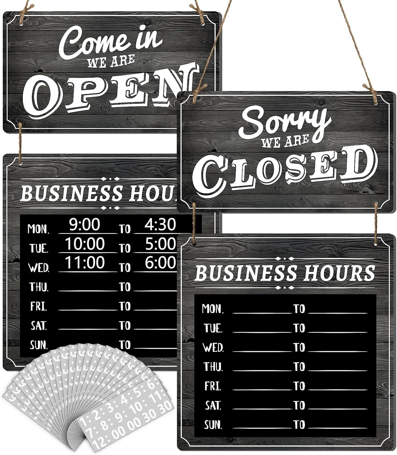 Business Hours Sign Hanging Open and Closed Mark Wooden Double Sided with Time S