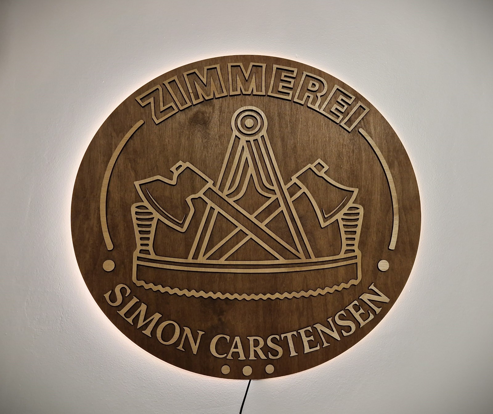 Dimensional Wooden Logo Wall Sign — Layered 3D, Hand Painted, LED Optional