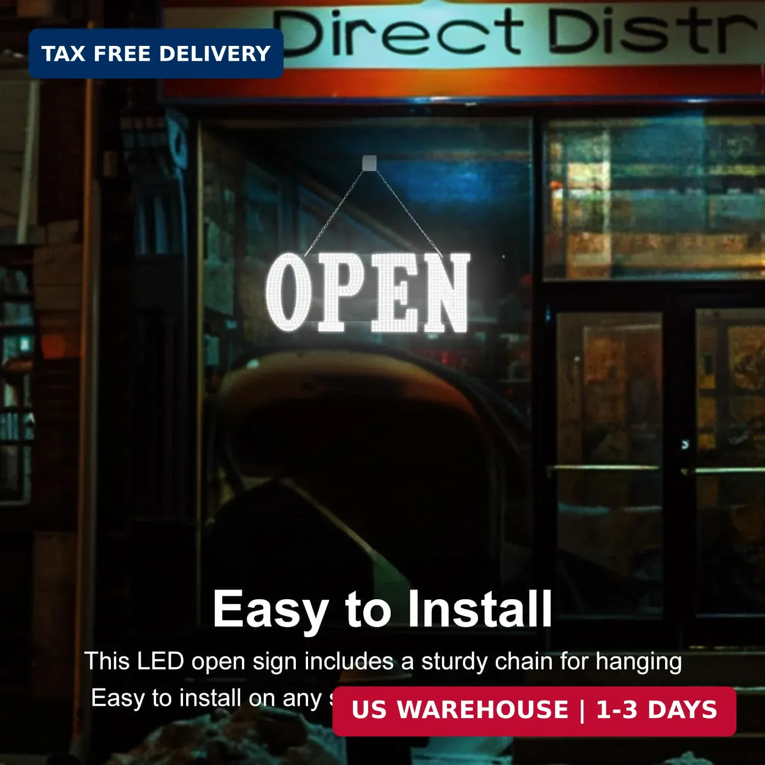 40″x14″ Large Open Sign for Business, Open Signs Led with Hanging Installation,
