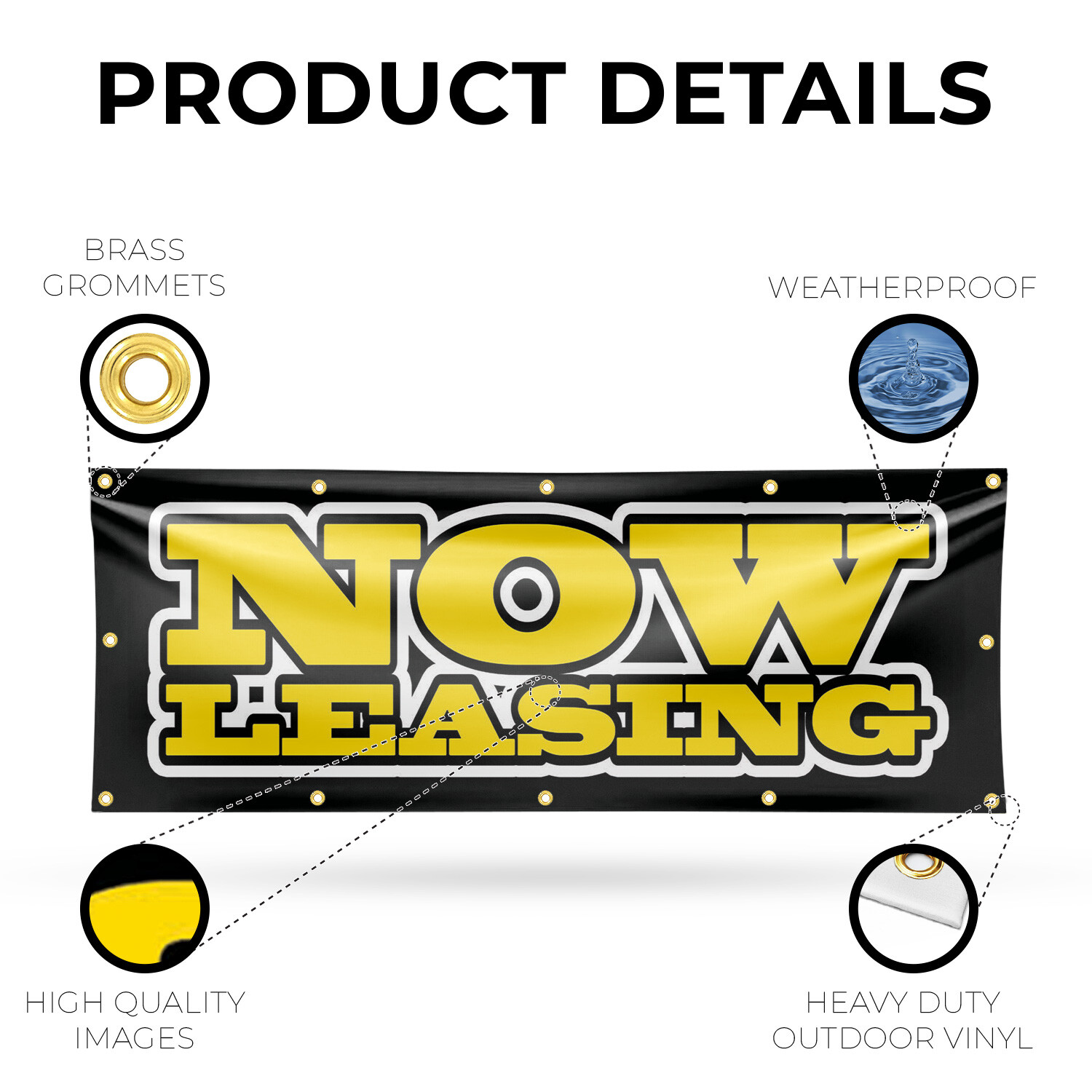 Now Leasing 13 oz Vinyl Banner Sign with Metal Grommets Heavy-Duty Single-Sided