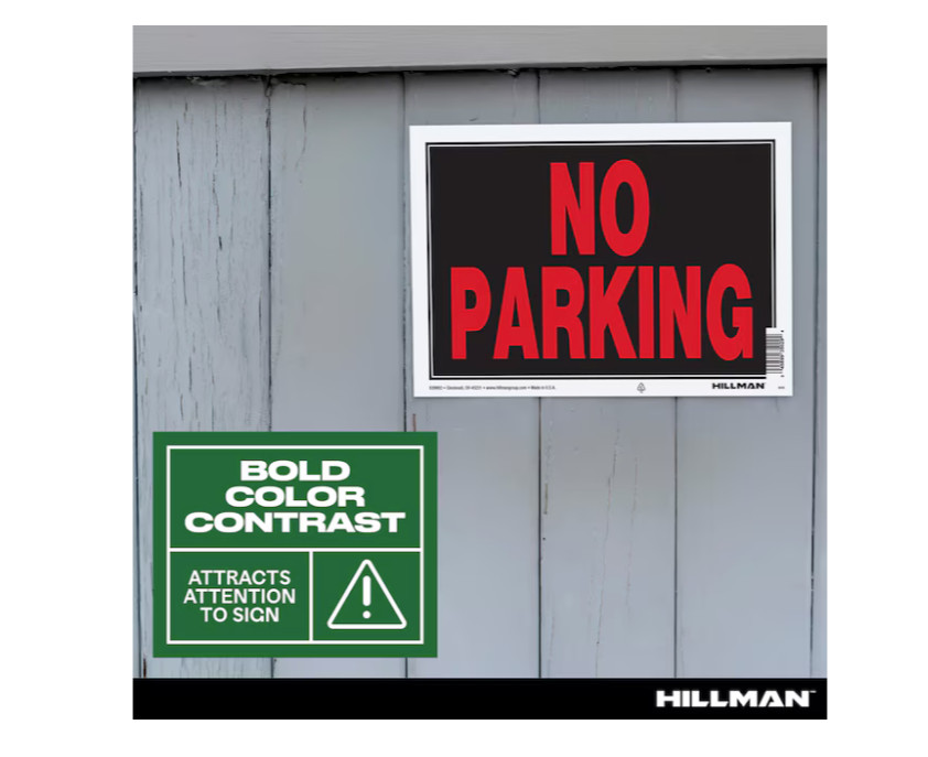 Hillman No Parking Sign 8-in x 12-in Plastic Prohibited Bold Durable Warning NEW