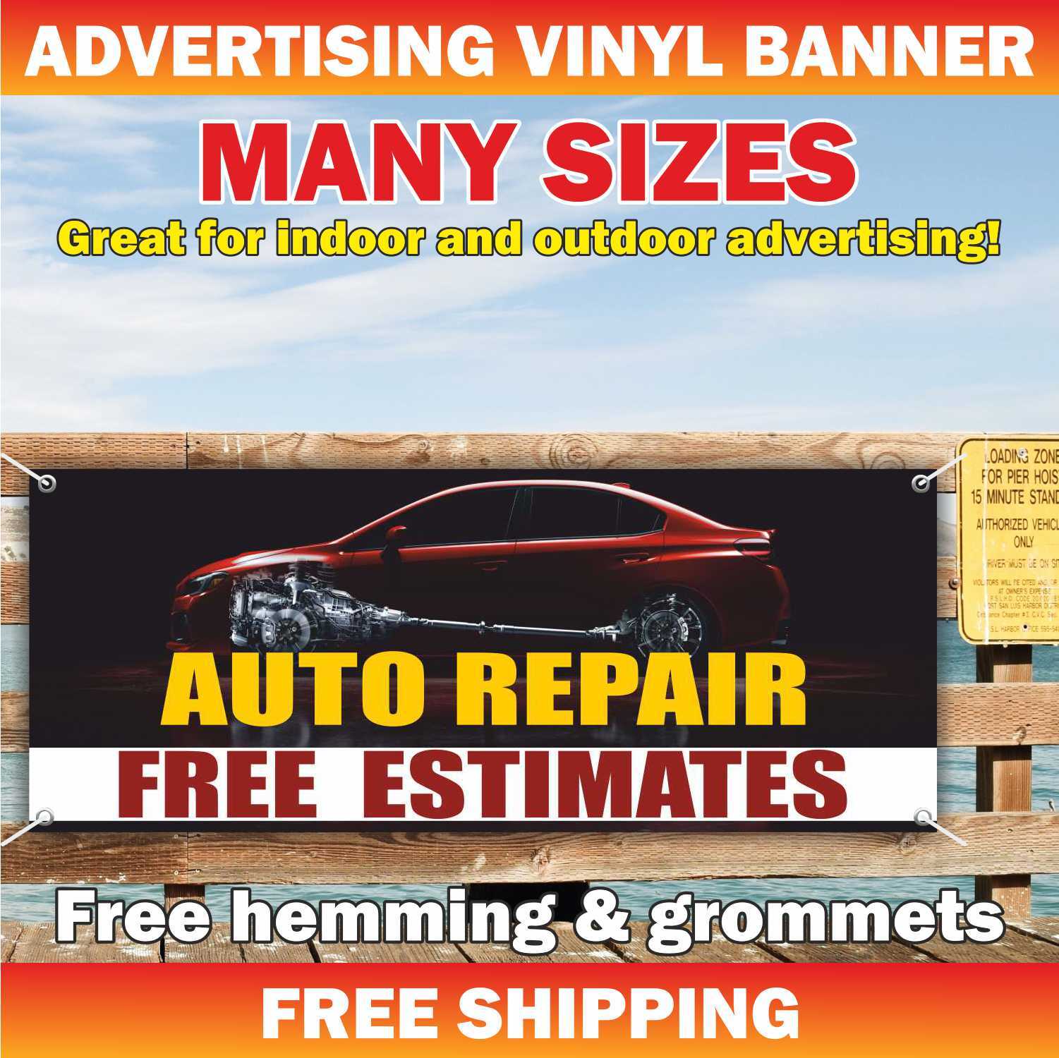 AUTO REPAIR Advertising Banner Vinyl Mesh Sign Free Estimates Brakes Service
