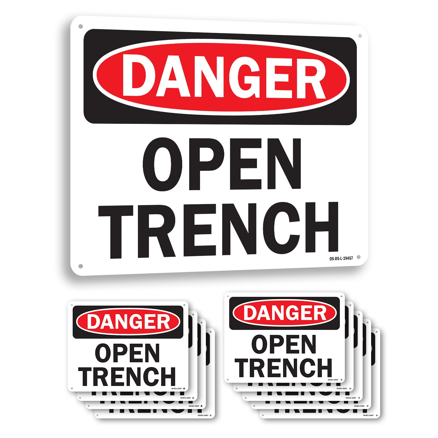 Open Trench OSHA Danger Sign Metal, Plastic, Or Decal – 5 or 10 Pack