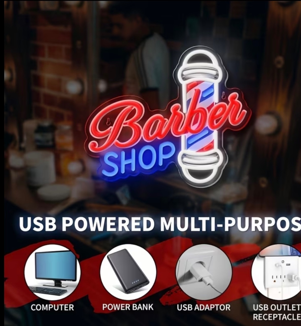 Vibrant Red & Blue Barber Pole Neon Sign – Dimmable LED Wall-Mounted Salon Decor