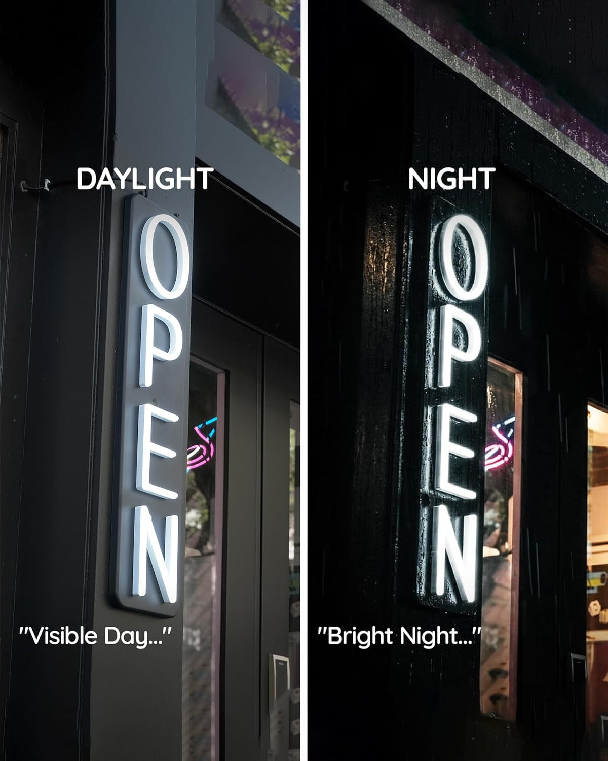 Outdoor Open Sign for Business 28X7In IP65 Waterproof, Vertical LED Neon Open Si