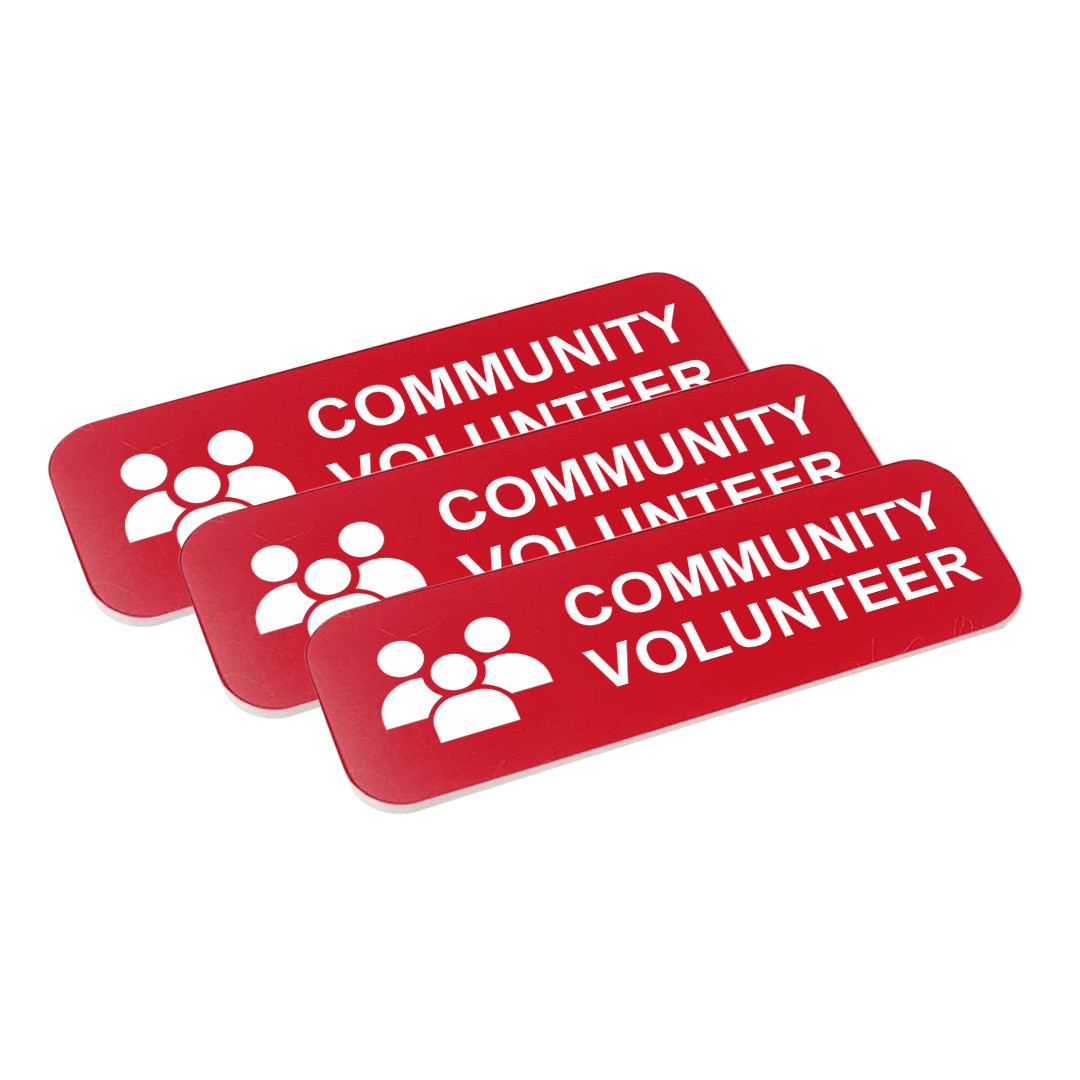 Community Volunteer 1 x 3″ Name Tag/Badge, (3 Pack)