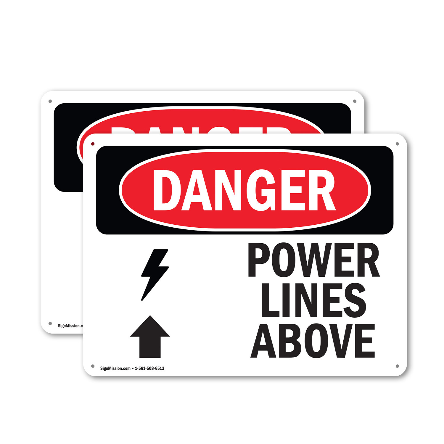 (2 Pack) Power Lines Above OSHA Danger Sign Decal Metal Plastic