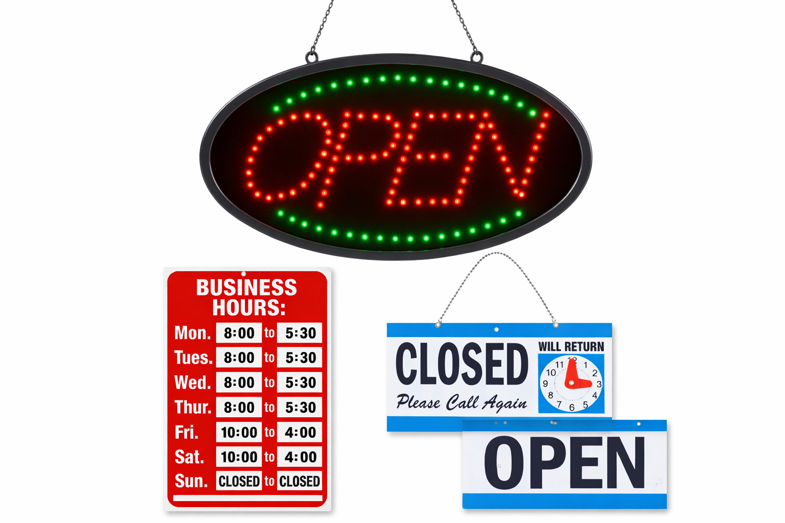LED Neon Open Sign and Business Hour Sign Bundle for Business – Includes 3 Signs