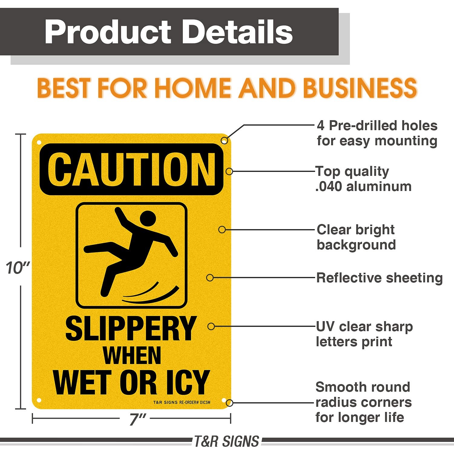 2 Pack Slippery When Wet Or ICY Sign, Caution Sign, 10″ x 7″ Rust Free, UV Prote