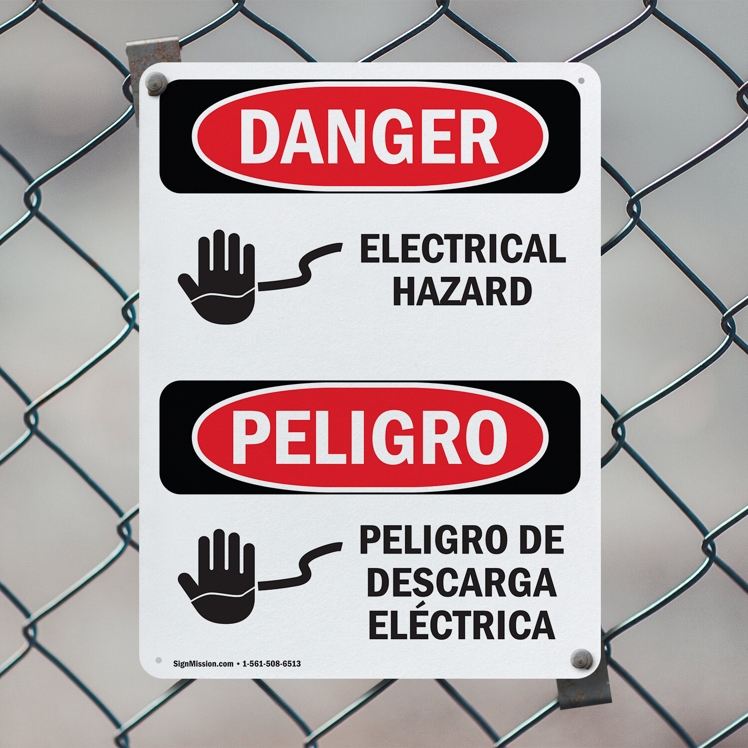 (2 Pack) Electrical Hazard Bilingual OSHA Danger Sign Decal Metal Plastic