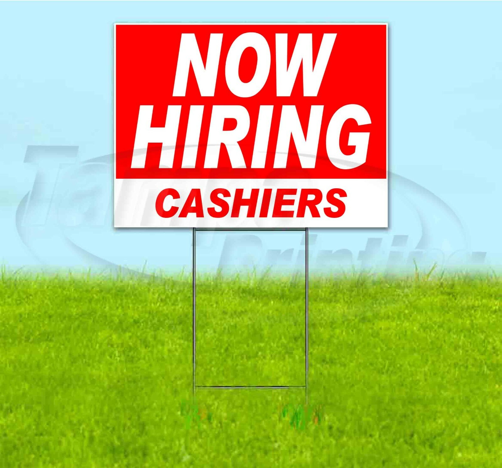 NOW HIRING CASHIERS 18×24 Yard Sign WITH STAKE Corrugated Bandit USA BUSINESS