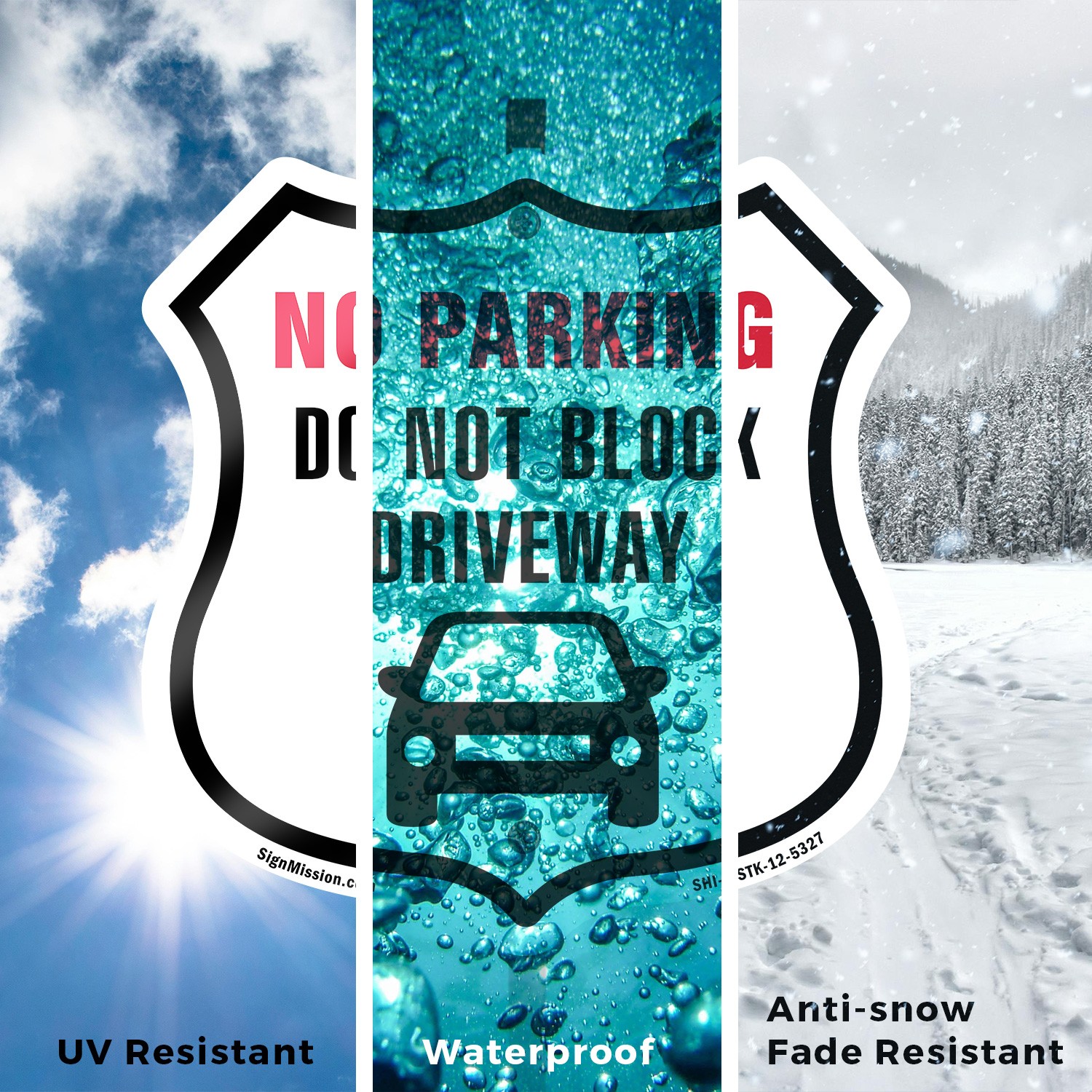 NO PARKING Do Not Block Driveway Shield Shaped Sign With Stake Weather Resistant