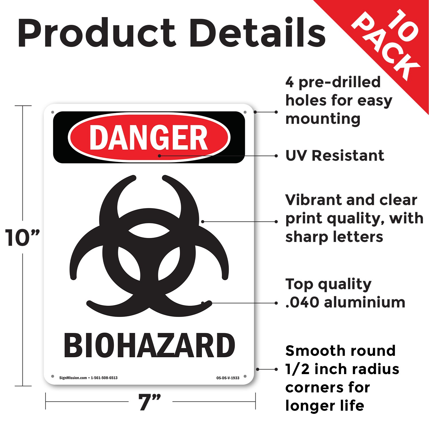 Portrait Biohazard OSHA Danger Sign Metal, Plastic, Or Decal – 5 or 10 Pack