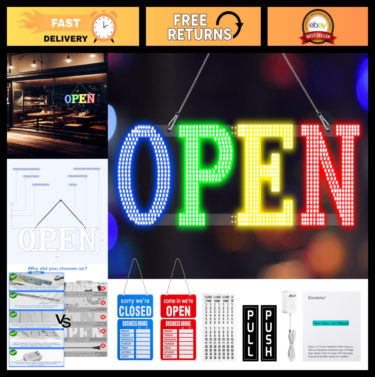 Ultra Bright LED Open Sign 40″x14″ for Business, Store, Bar, Restaurant, Salon