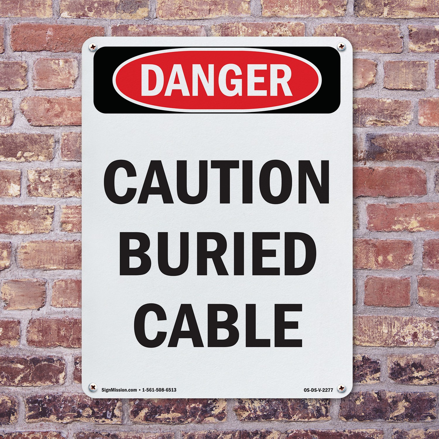 Caution Buried Cable OSHA Danger Sign Metal, Plastic, Or Decal – 5 or 10 Pack