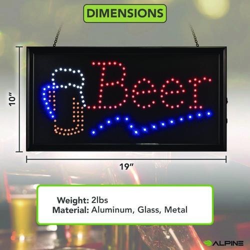 Alpine Industries LED Rectangular Beer Sign, 19 x 10, Black Frame