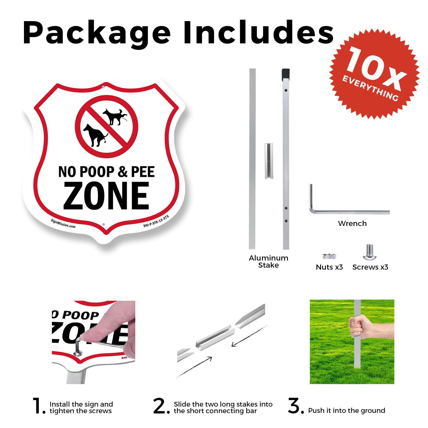 Dog Poop Shield Sign No Poop & Pee Zone Shield Shaped Sign With Stake