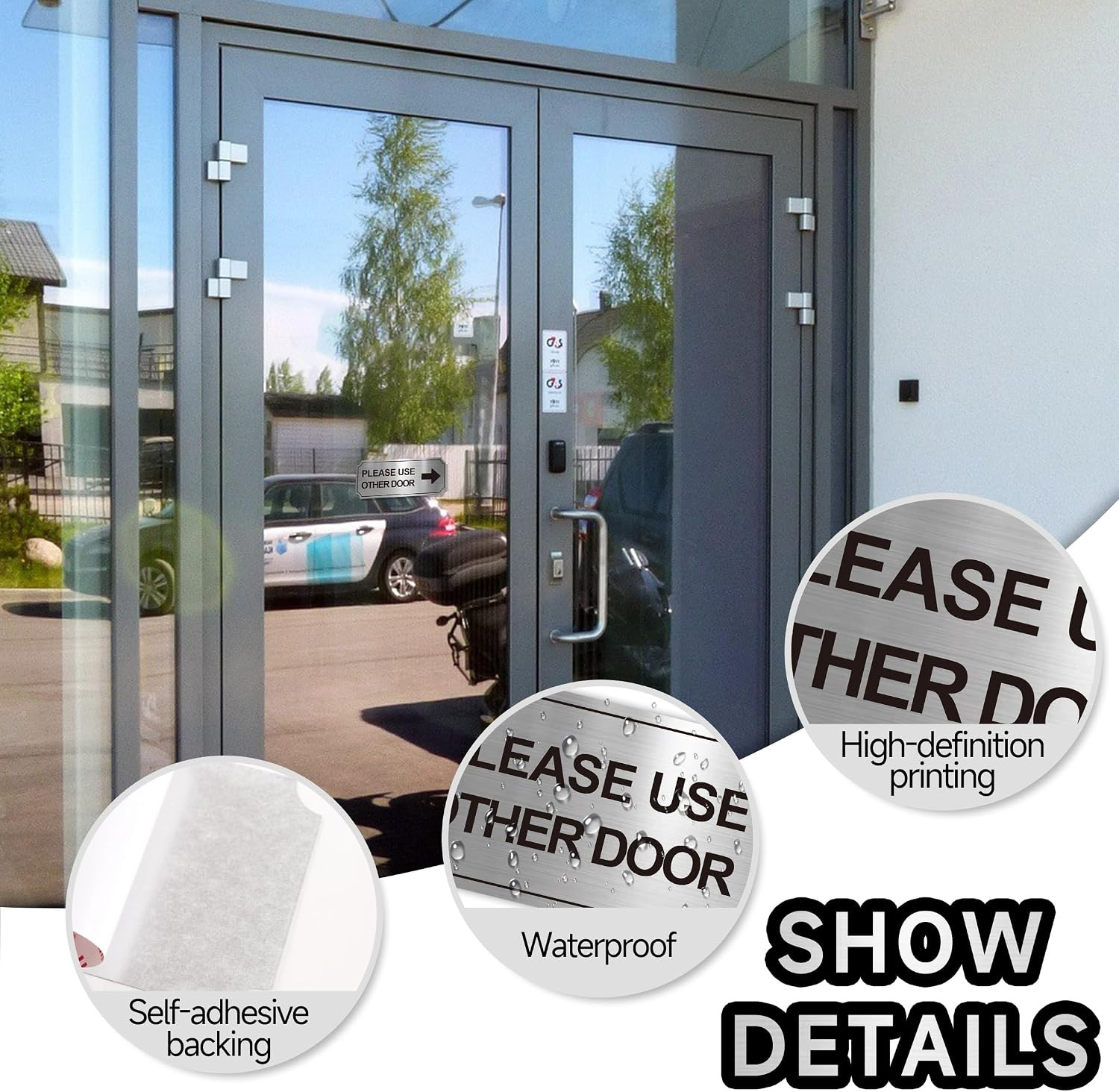 2Pack Use Other Door Sign，Self-Adhesive Weatherproof Brushed Silver Vinyl Please