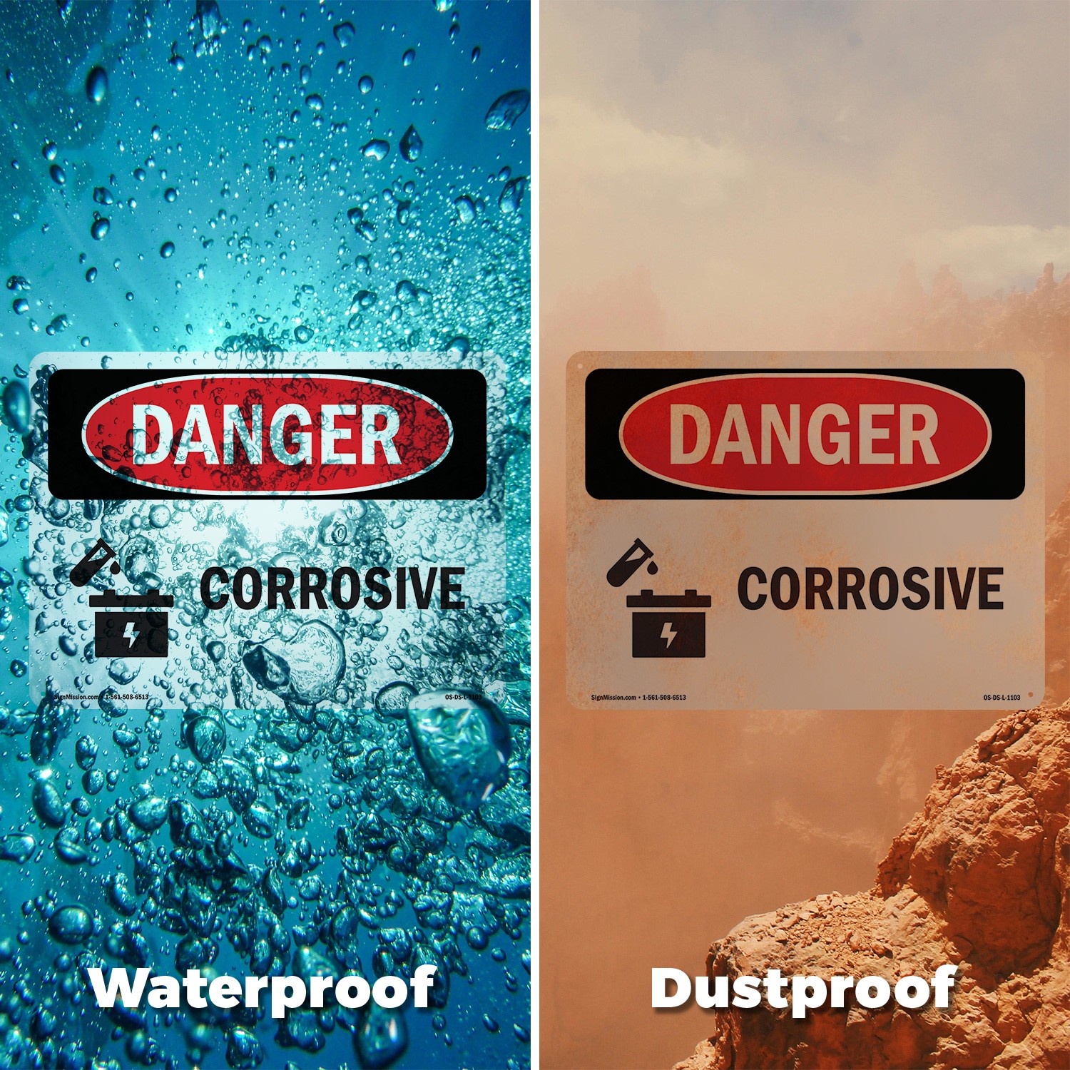 Corrosive OSHA Danger Sign Metal, Plastic, Or Decal – 5 or 10 Pack