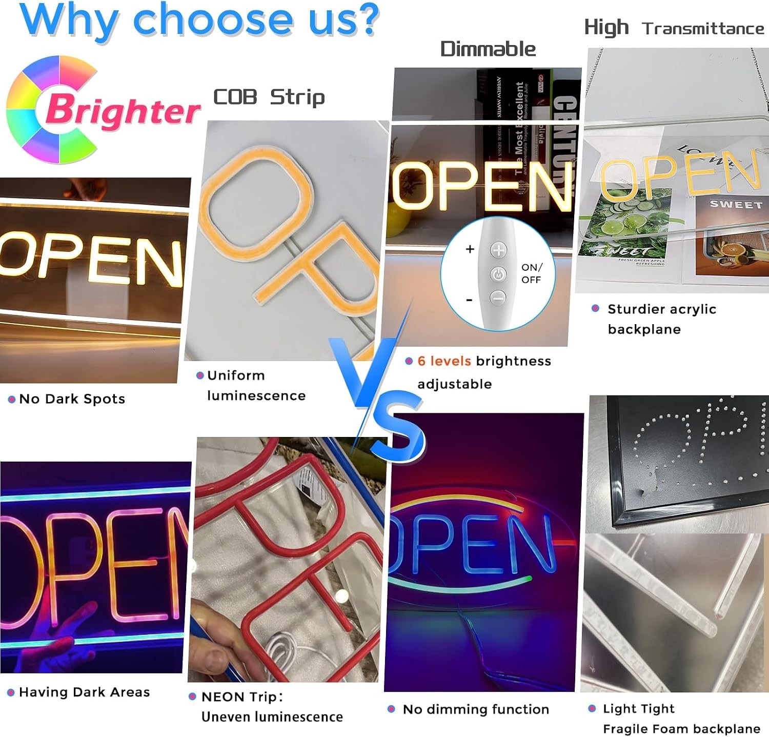High-Quality Neon Open Sign 16″ Landscape Yellow White Business Display