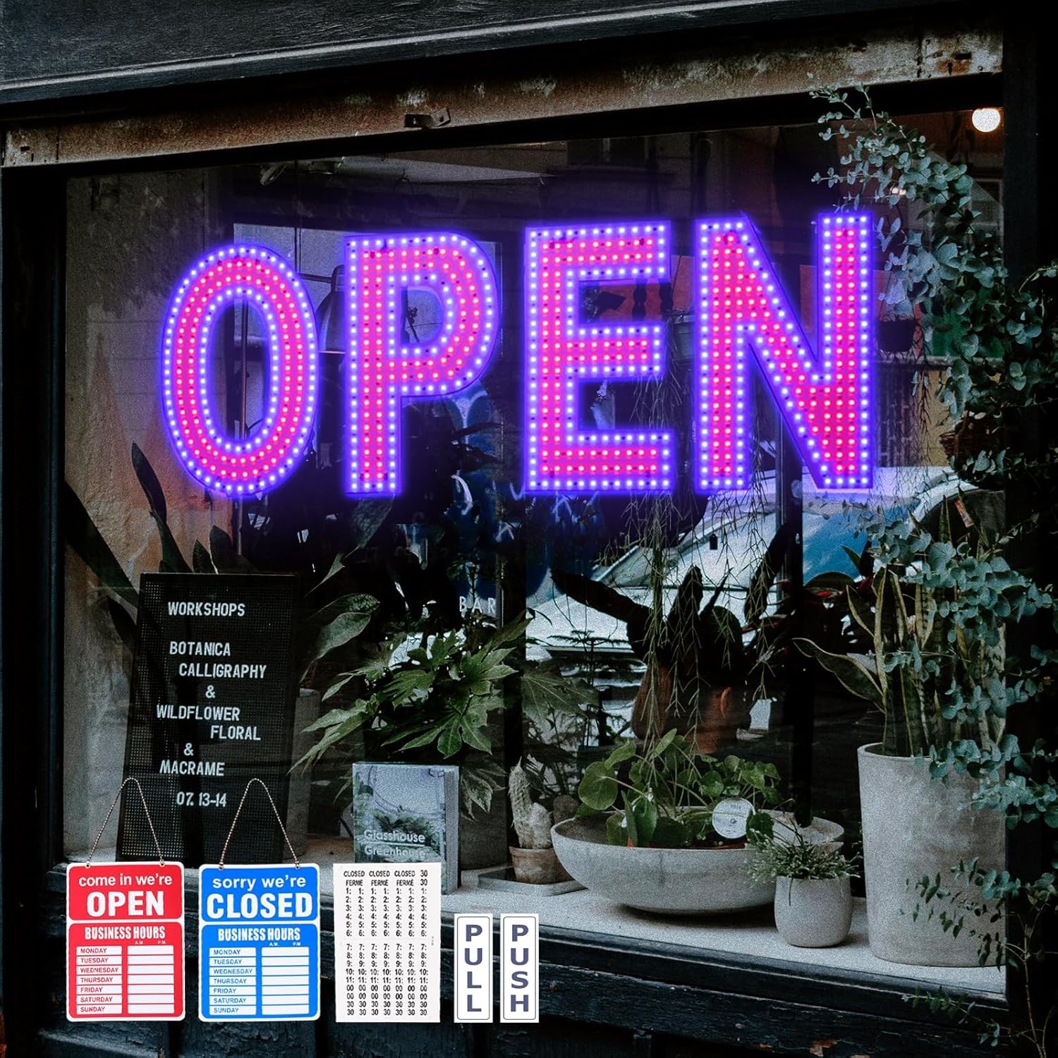 30×10 LED Open Sign Large Dimmable Hanging Business Light Up for Storefront