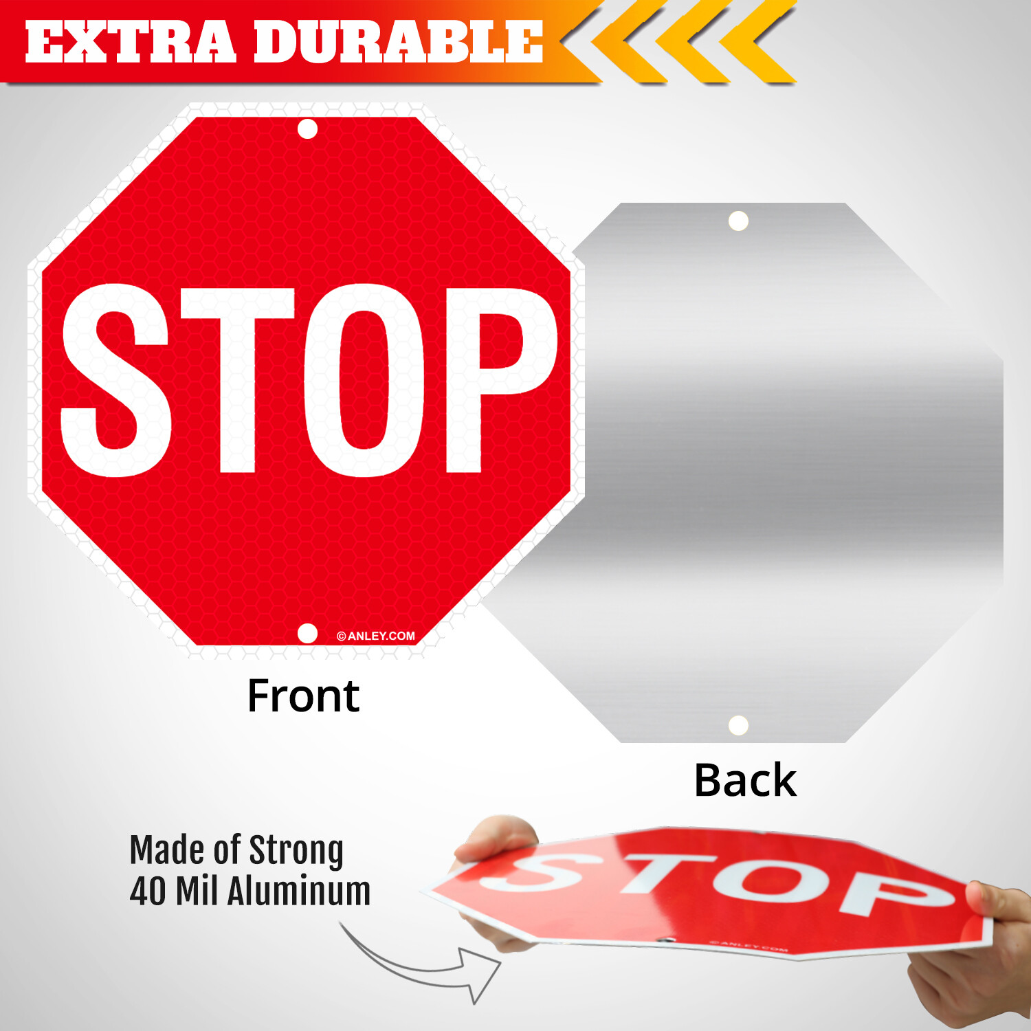 ANLEY Stop Sign 12 X 12 in – Diamond Grade Reflective at Nights Aluminum