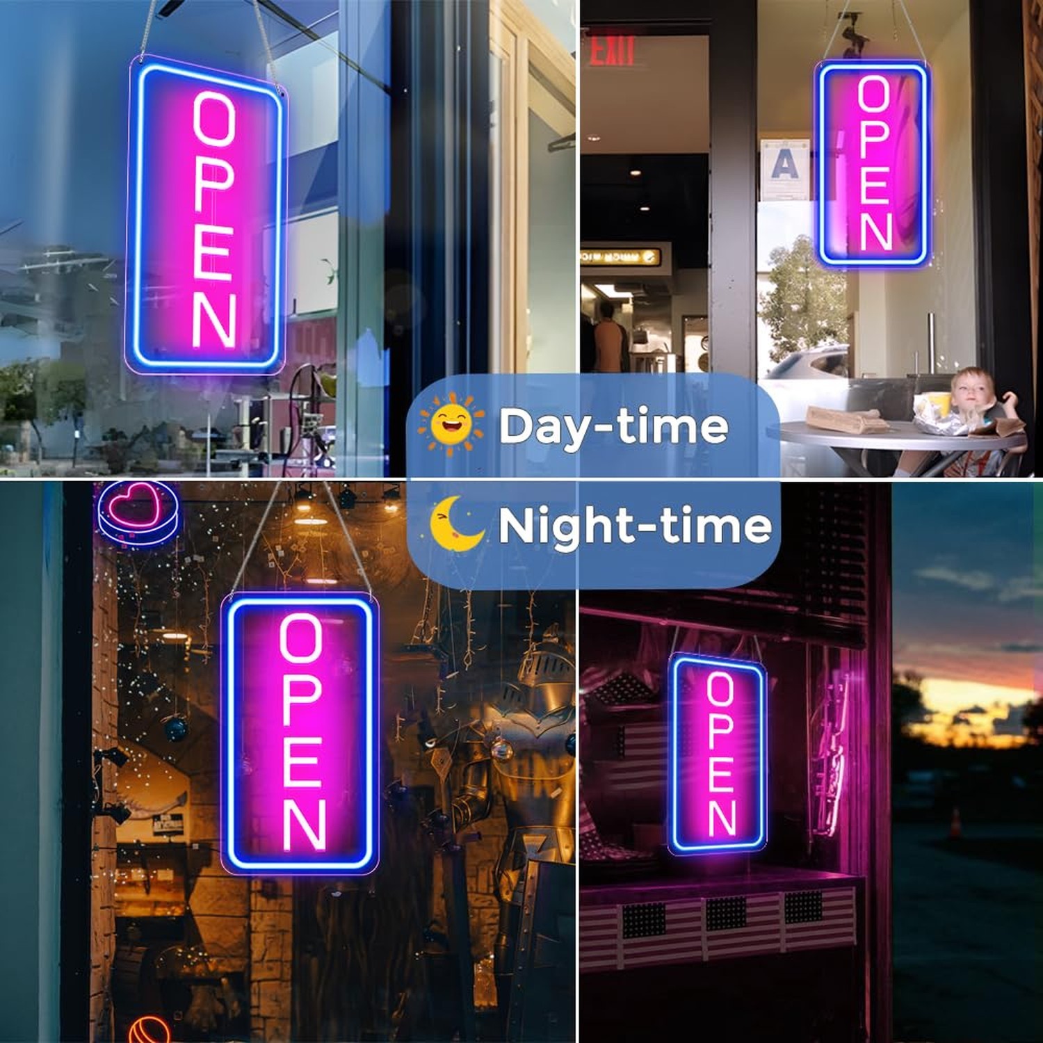 Open Signs for Business, 16″x 9″ LED Neon Open Sign with ON/OFF Switch adapte…