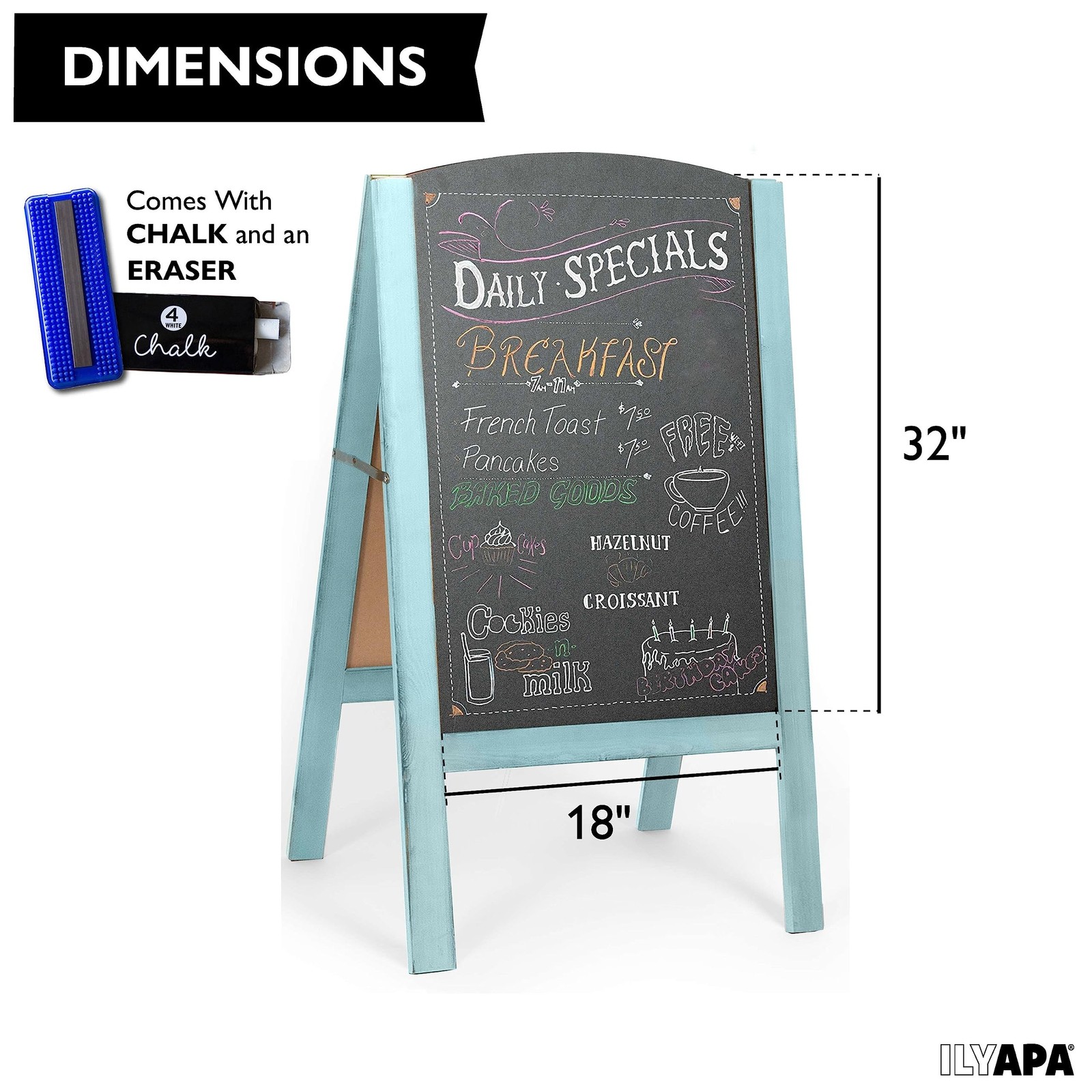 Ilyapa A-Frame Chalkboard Sidewalk Sign – Rounded Top Folding Menu for Restau…