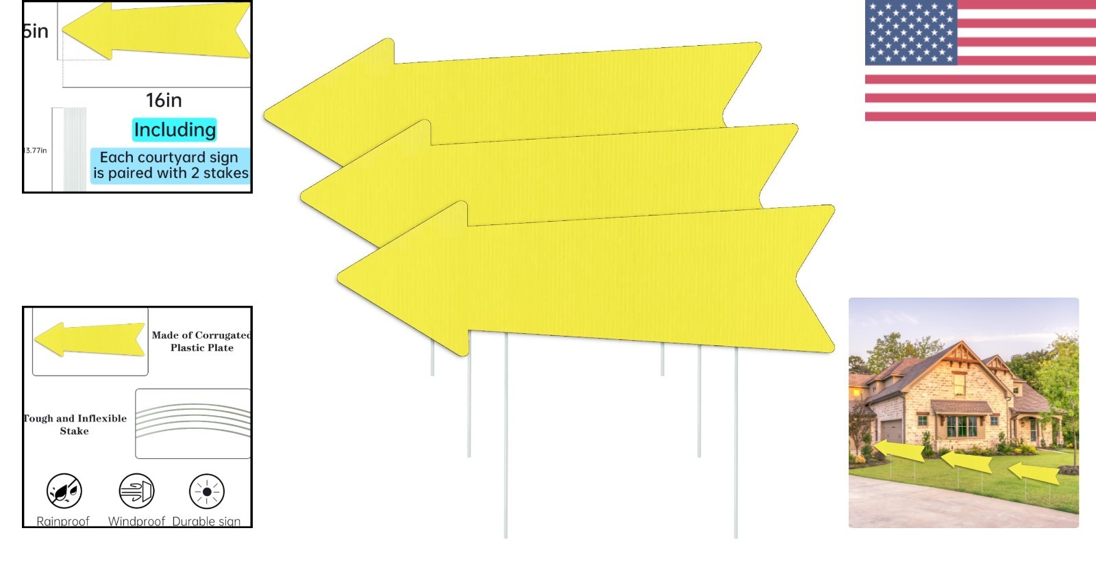 Durable 3-Piece Yellow Arrow Directional Signs – Easy Installation for Events