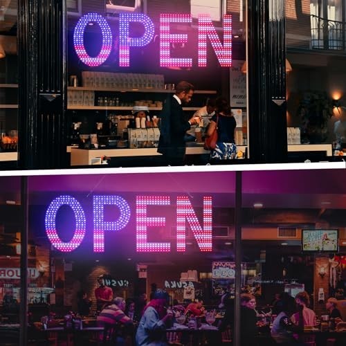 Large LED Open Sign for Business – 40″x14″ Ultra Bright Light, 3 Modes, US Flag