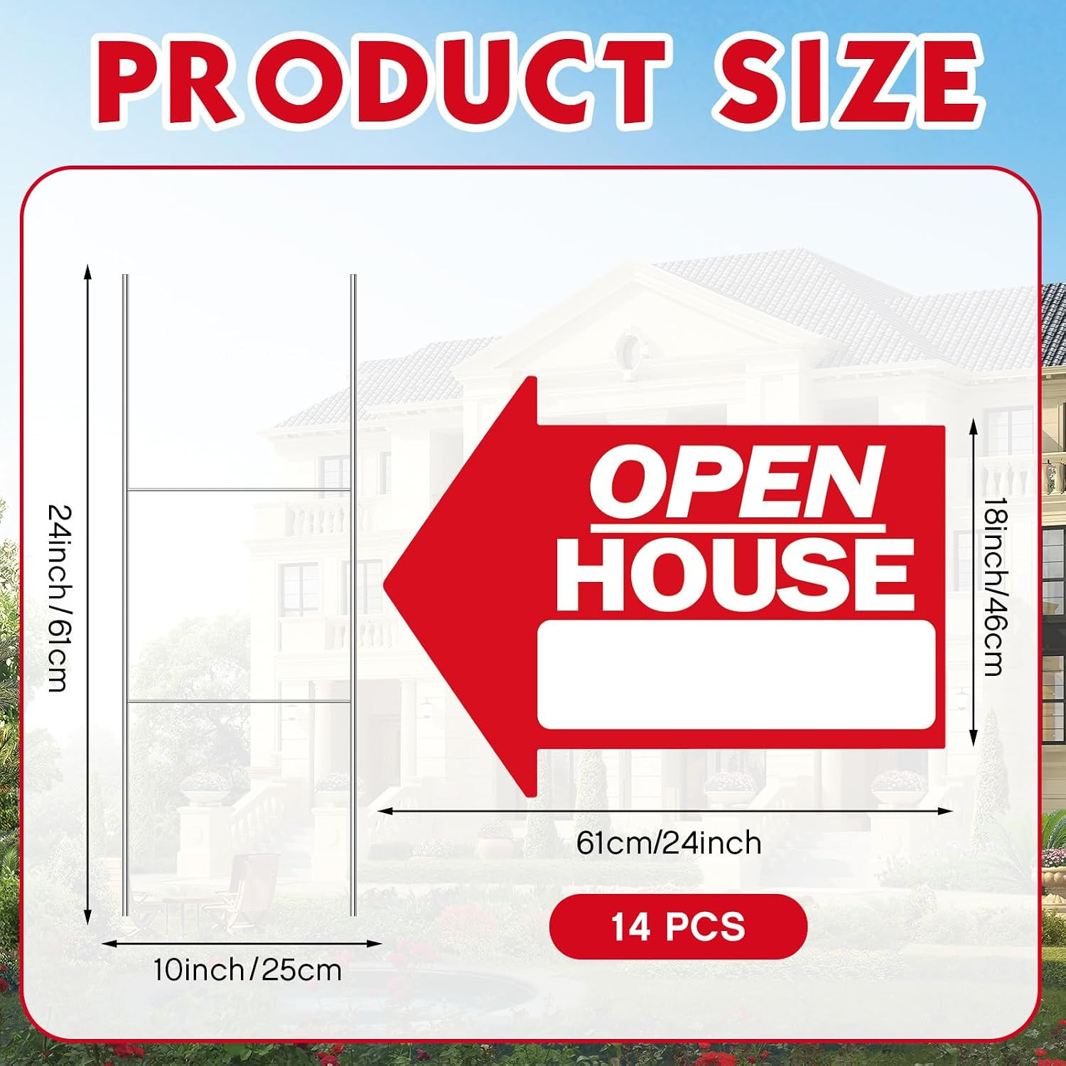 14 Pcs Open House Signs for Real Estate 18 X 24 Inch Double Sided Arrow Shape Di