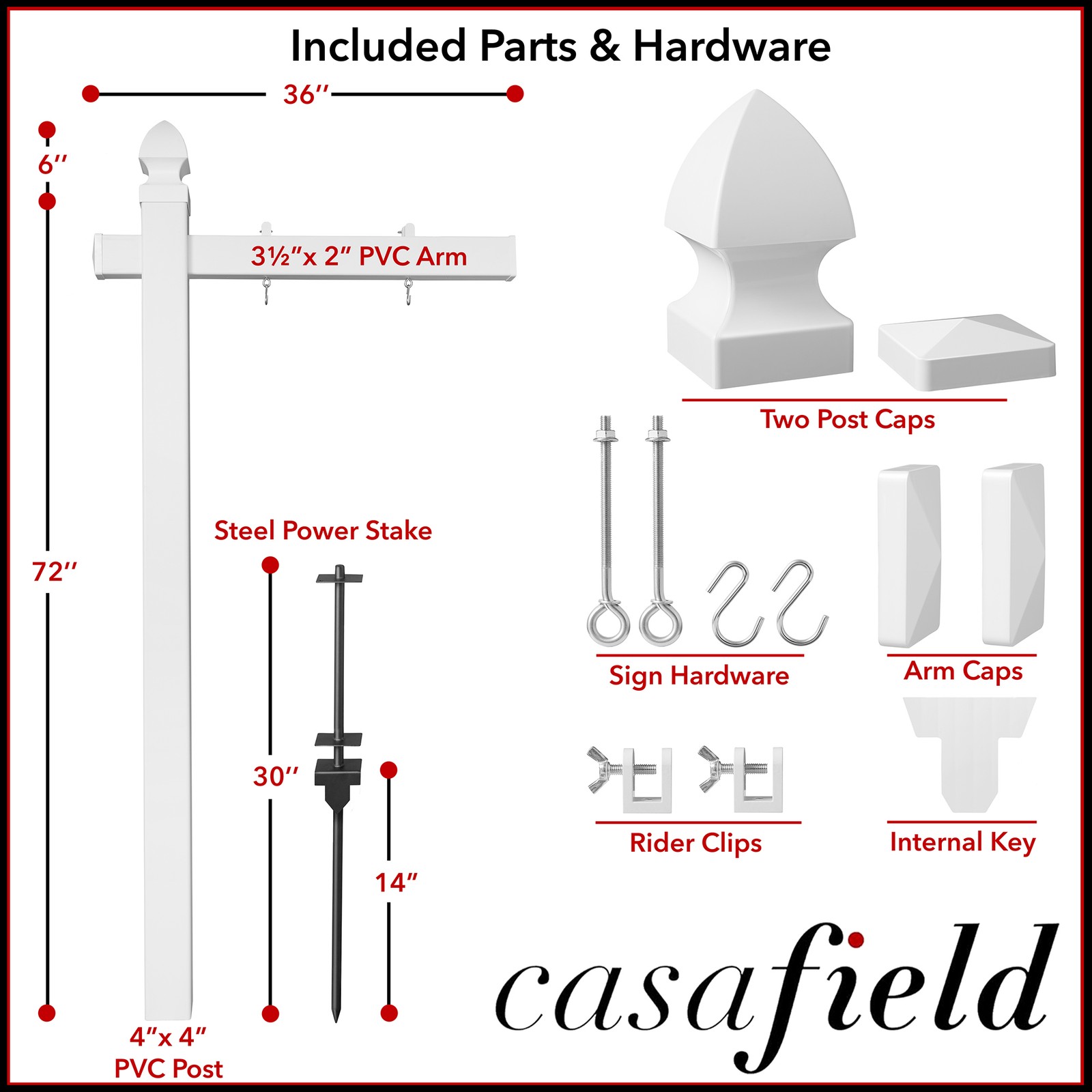 72″ x 36″ Real Estate Yard Sign Post with 2 Cap Options – Vinyl PVC – White –