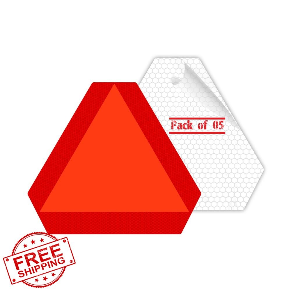 Slow Moving Vehicle Sign SMV Sticker Reflective Triangle 5 Pack