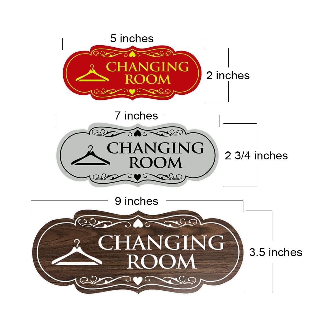Designer Changing Room Sign Walnut Large Adhesive Tape Mount Flat Surface