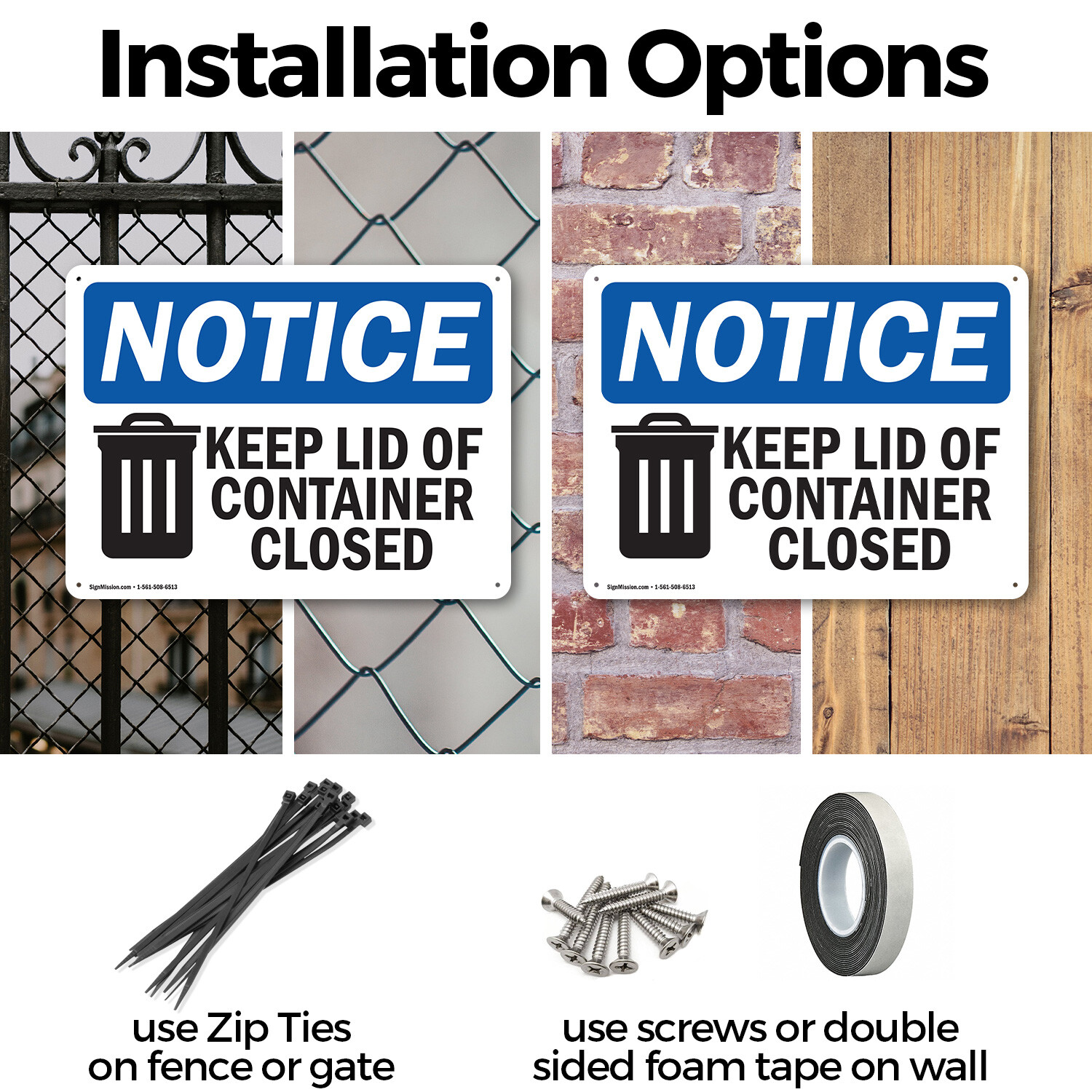 (2 Pack) Keep Lid Of Container Closed OSHA Notice Sign Decal Metal Plastic