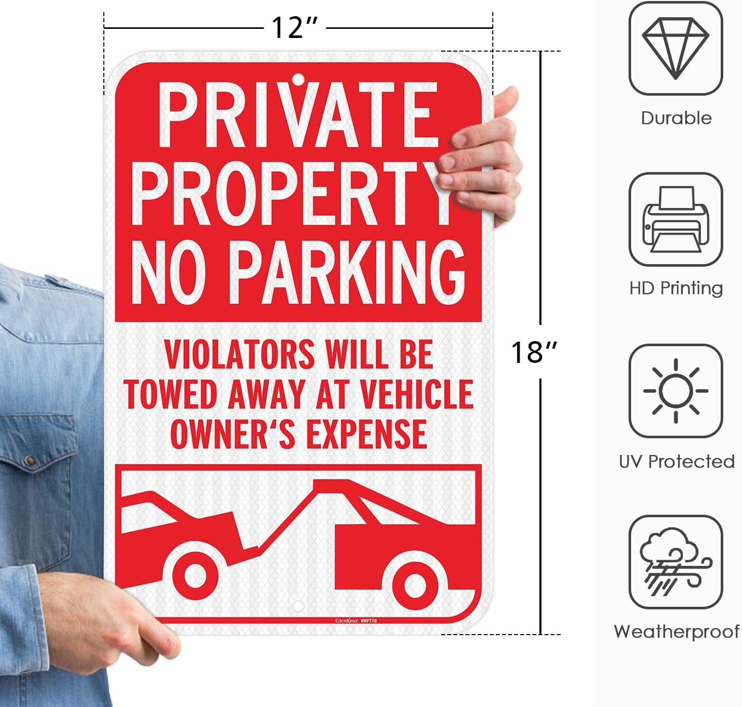 Private Property No Parking Signs – 2 Pack, Reflective Aluminum, 18×12 Inches