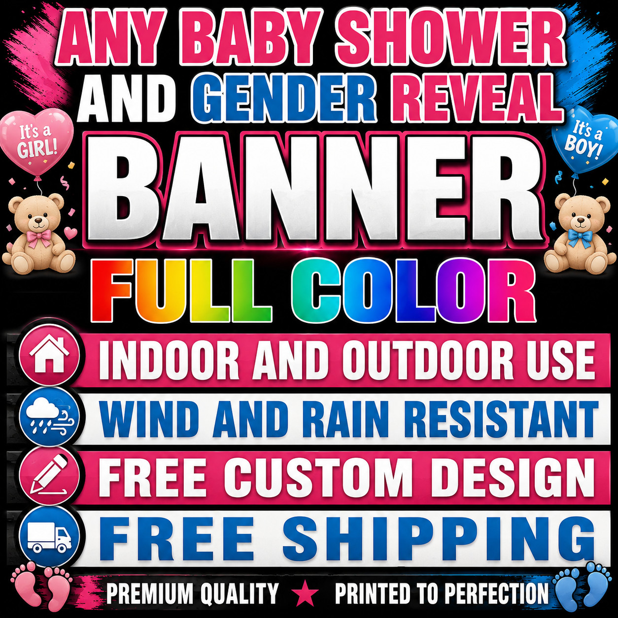 ANY BABY SHOWER OR GENDER REVEAL FULL COLOR BANNER INDOOR OUTDOOR USE