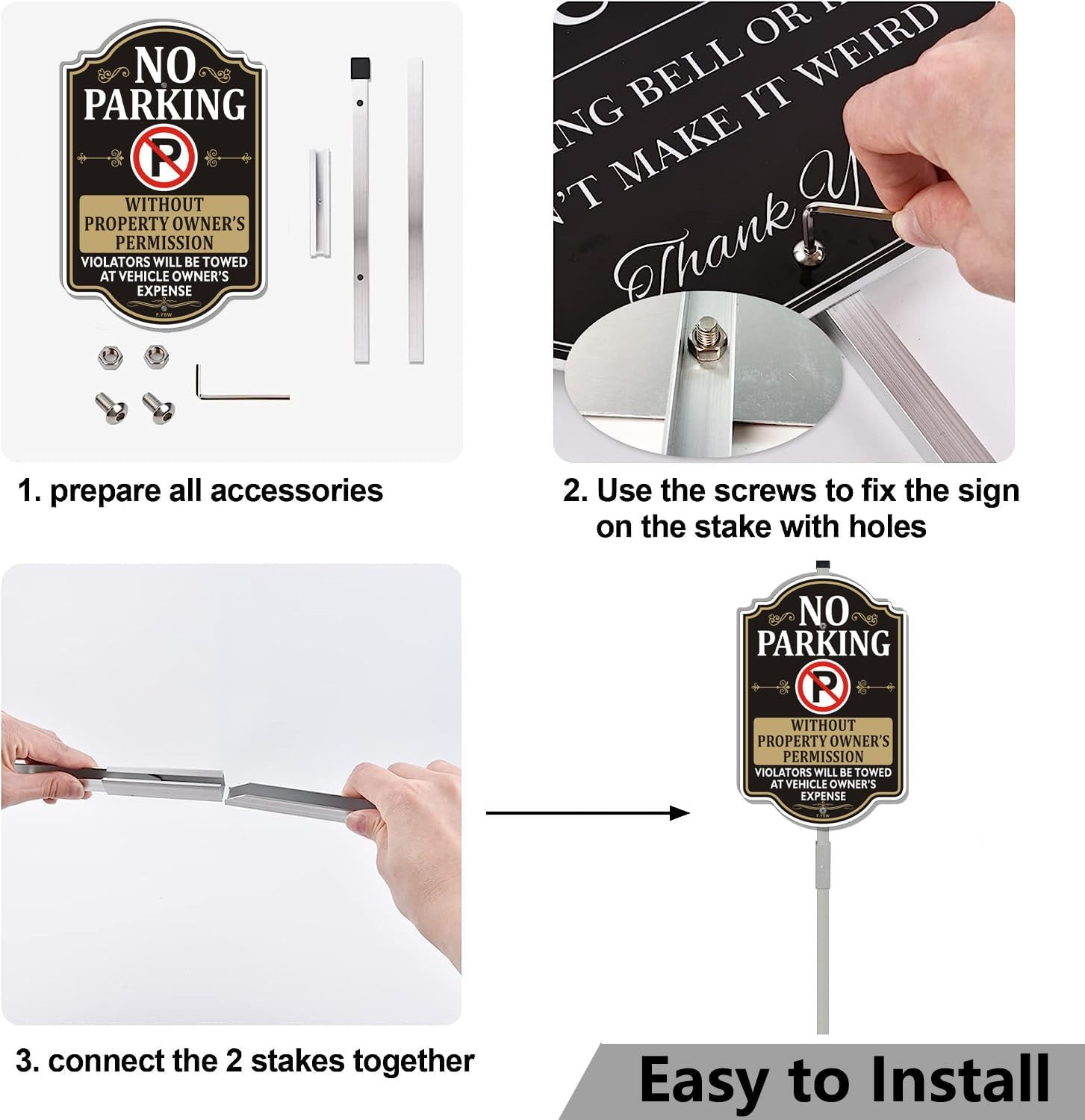 No Parking Without Permission Sign with Metal Stakes – 12″ x 8