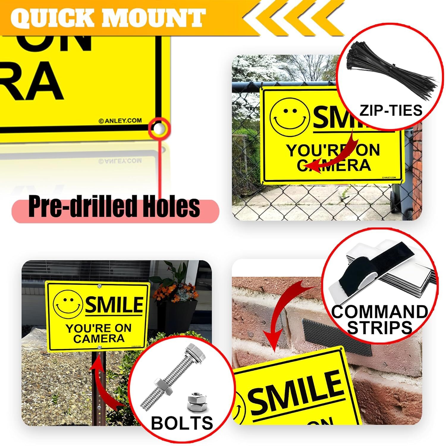 Anley Smile You’re on Camera Sign 7 X 10 In – Weatherproof Aluminum Warning Sign